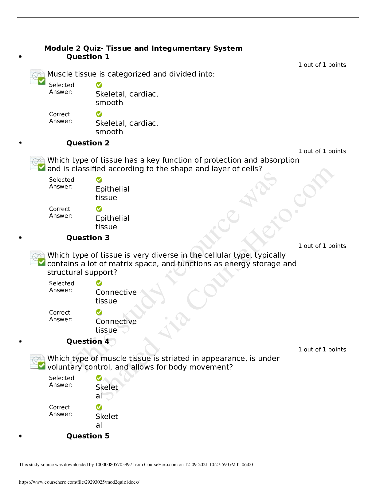 Preview image for Module 2 Quiz 1 Tissue and Integumentary System